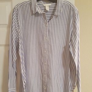 Blue and white striped button-up